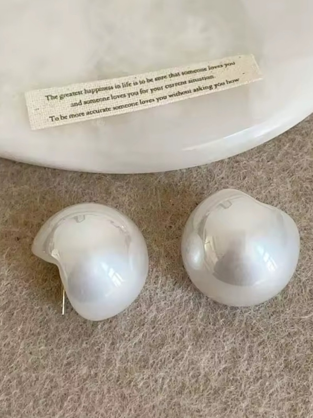 White Cream Pearl Dome Stud Earrings